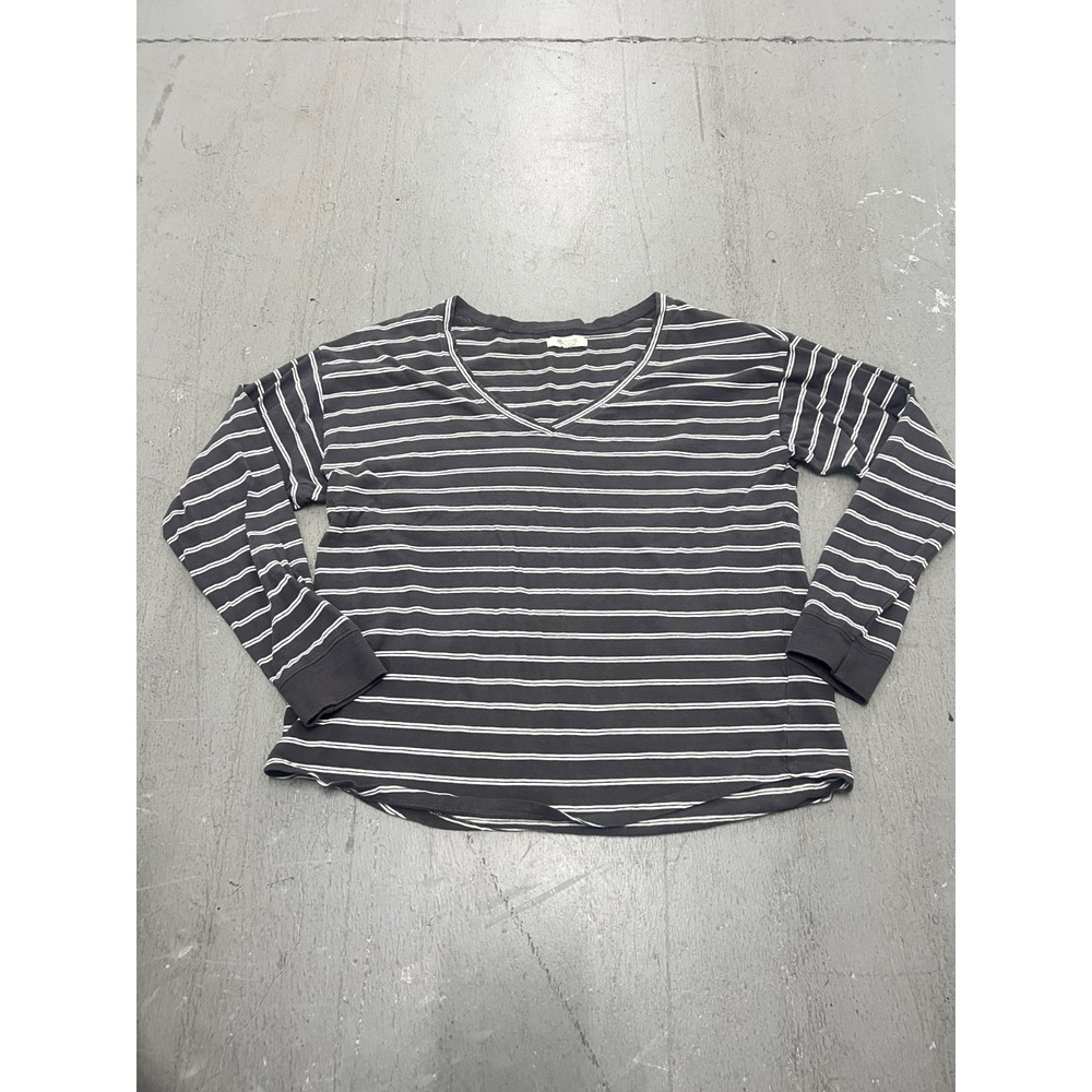 Madewell Top Womens Medium Black White Striped V-Neck Long Sleeve Everyday Wear